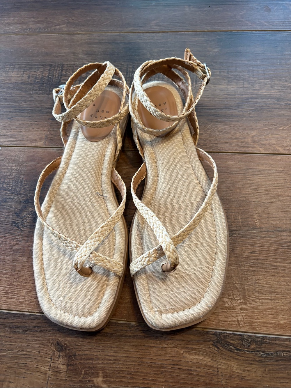 a new day Beige Braided Ankle-Strap Sandals